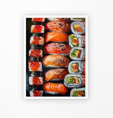 Kitchen Still Life Painting Sushi Wall Art Kitchen Food Oil Painting Digital PRINTABLE Download - Etsy Poland Sushi Art, Download Printables, Kitchen Art, Still Life Painting, Kitchen Wall Art, Paper Size, Digital Printables, Food Art, Still Life