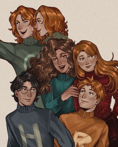 Talita Asami on Instagram: "Felt like drawing all of them for the new year post but I’m saving the new year drawing for the Marauders and the crew, just like I did last year! Since I made this reunion of Harry and his friends I felt like posting it because it felt like a “end of year” moment! Hope you guys like this! It was such a fun doing this, and I missed drawing the Golden trio as well - - - - - - - #illustration #ilustração #art #arte #drawing #draw #desenho #digitalart #digitalpainting Harry Potter Fan Art Golden Trio, The Golden Trio Fanart, Golden Trio Fanart, Two Best Friends Drawing, New Year Drawing, Friends Art, Trio Art, Best Friends Drawing, George Weasley Fan Art