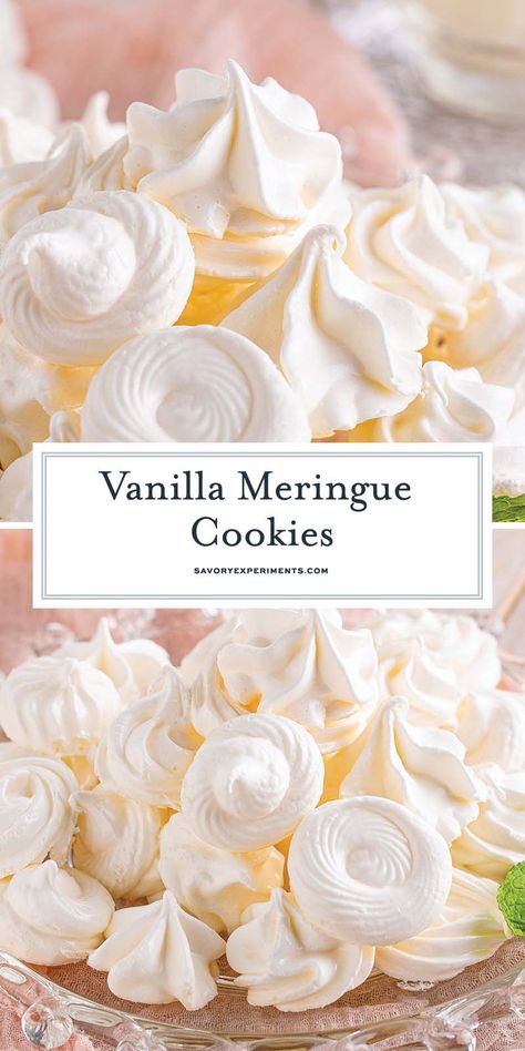 Light, crispy and airy, these EASY Vanilla Meringue Cookies taste like a crispy marshmallow and melt in your mouth! Vanilla Meringue Cookies, Jul Kaka, Vanilla Meringue, Meringue Cookie Recipe, Mini Meringues, Winter Desserts, Cookie Calories, Meringue Cookies, Halloween Desserts