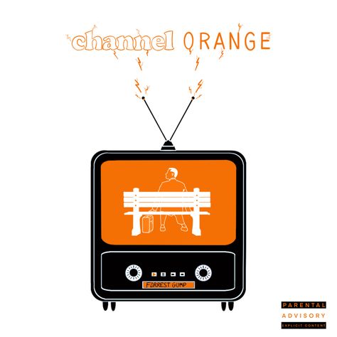 Alternate album cover for frank oceans channel Orange. Black Retro tv with orange cassette tape title Forrest Gump plays on an Orange screen with Forrest Gump sat on a bench with a white outline. Sparks fly from the tv antenna creating the title in Orange Channel Orange Tattoo, Orange Drawing, Orange Tattoo, Game Drawing, Channel Orange, Forrest Gump, Film Tv, Frank Ocean, Parental Advisory Explicit Content