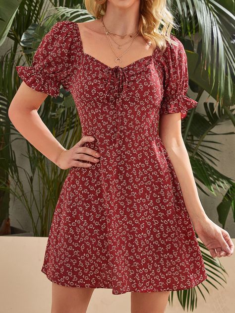 Dresses For Women Western, Women Western Dresses, Vestido Shein, Western Dresses For Women, Shein Brasil, Summer Dress Patterns, Ditsy Floral Dress, Pattern Dress Women, Western Wear For Women