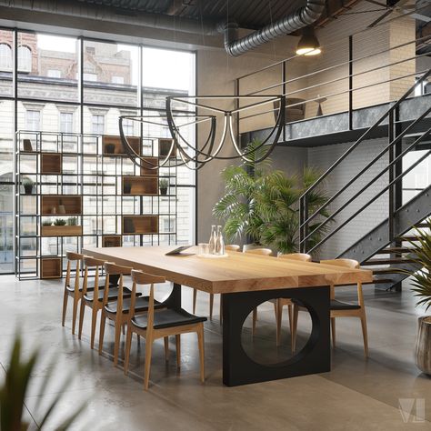 Industrial Office in China on Behance Loft Style Office, Office Mezzanine, Industrial Coffee Shop, Reception Desk Office Furniture, Industrial Style Office, Furniture Reception Desk, Office Reception Furniture, Warehouse Office, Loft Office