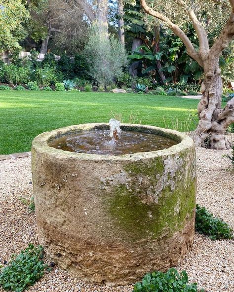 Cottage Garden Water Features, Trough Fountain Diy, Mediterranean Garden Water Feature, Limestone Fountain, Water Spouts, Water Sound, Water Is Life, Low Water Gardening, Garden Water Feature