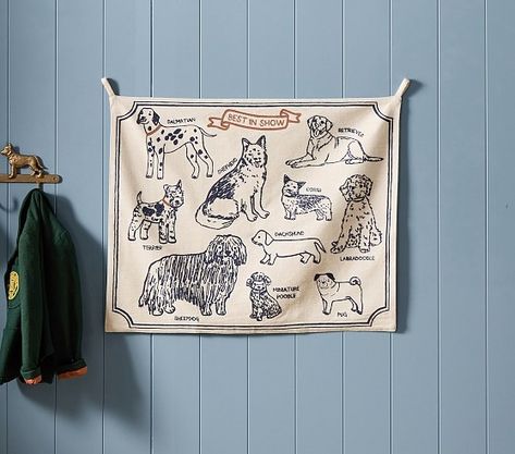 chris loves julia dog | Pottery Barn Kids Julia Marcum, Quilt Tapestry, Room Wishlist, Wall Hanging Nursery, Dog Nursery, Dog Home Decor, Dimensional Wall Art, Room Tapestry, Chris Loves Julia