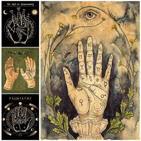 https://worldfansy.com/products/esoteric-palmistry-witchcraft-element-art-print-abstract-retro-wall-art-canvas-painting-witch-palmistry-poster-prints-home-decor Empheral Art, Witch Palmistry, Palmistry Poster, Palmistry Art, Alchemical Art, Element Art, Esoteric Art, Retro Wall Art, Retro Wall