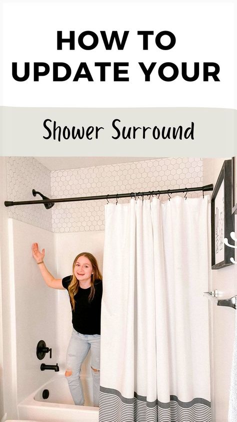 Tired of your outdated shower surround? Looking for a fresh and budget-friendly way to spruce up your bathroom's focal point? Discover simple, DIY methods to update your shower surround with tile above or around, and uncover a world of cheap and creative remodel ideas. Please visit us for more DIY Bathroom and Shower Ideas. Update Shower Surround, Update Fiberglass Shower Tub, Tub And Shower Surround Ideas, Adding Tile Above Shower Surround, Diy Bathroom Tile Wall Tub Surround, Diy Tile Tub Surround, Update Fiberglass Shower Stall, Bathroom Remodel With Shower Curtain, How To Replace A Shower Stall