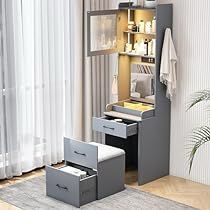 Tall Makeup Vanity, Vanity And Desk Combo, Small Space Makeup Vanity, Small Study Desk, Vanity In Bedroom, Tall Desk, Hidden Desk, Vanity Desk With Mirror, Desk With Mirror