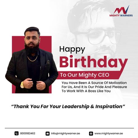 Happy Birthday to our dearest boss @faiyaz Sir! 🎉🎂 It gives us immense pleasure to celebrate the birthday of our great CEO and Founder of Mighty Warners! Your vision and leadership have brought us to new heights, and we couldn't be more thankful. It’s our greatest honour to be a part of your team. . . #mightywarners #happybirthday #birthday #birthdayparty #celebration #ceo #itcelebrations #party #birthdaypost #birthdaywishes #manager #Networking #life #enterpreneurship #work #creative Ceo Birthday Post, Social Media Birthday Post, Happy Birthday Creative Ads, Happy Birthday Creative Poster, Happy Birthday Social Media Post, Corporate Birthday Post, Birthday Creative Ads, Birthday Creative Poster, Birthday Social Media Post