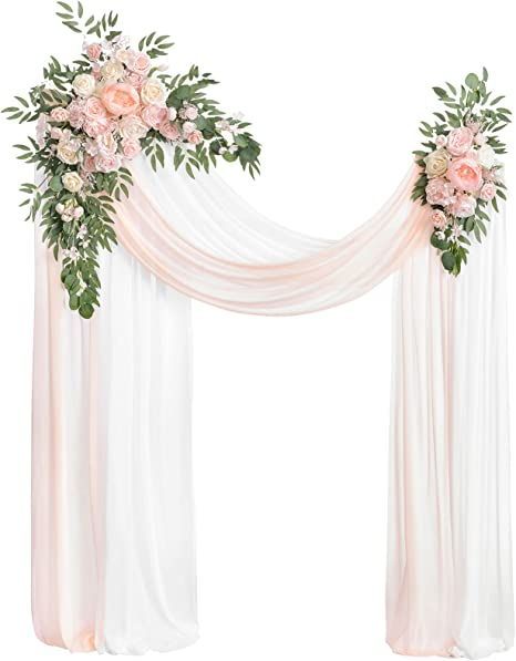 Ling's moment Basic Arch Flowers with Drapes (Set of 4 ) - 2pcs Flower Swag with 2pcs Arch Drapes for 5ft x 6ft Arbor Decoration Hanging Flower Arrangements, Sweetheart Table Flowers, Wedding Archway, Cascading Bridal Bouquets, Reception Backdrop, Boho Wedding Bouquet, Draping Fabric, Wedding Arch Flowers, Arch Flowers