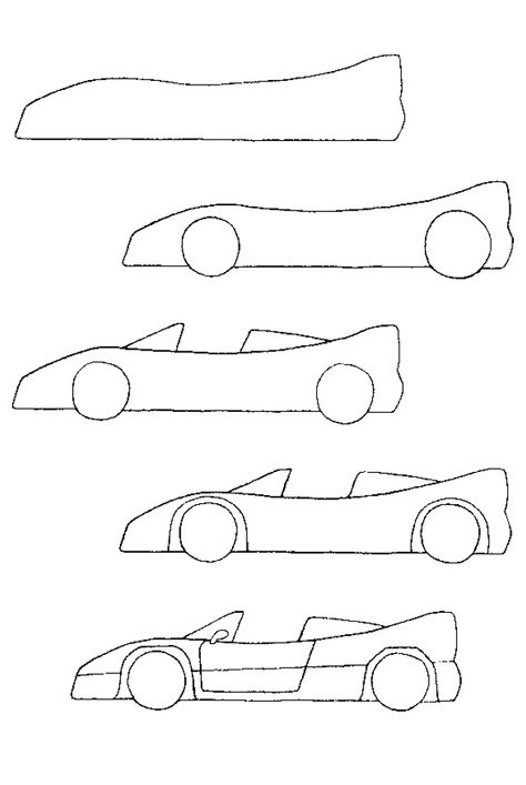 draw a car How To Draw A Sports Car, Racing Car Drawing, How To Draw A Car, Car Doodle, Trin For Trin Tegning, Draw A Car, Cars Drawing, Drawing Lessons For Kids, Start Drawing