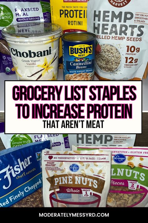 The best grocery list staples to increase protein intake that aren't meat! Instead of just increasing meat consumption from the recommended 3-4 ounce serving size, focus on those little additions that can make a big difference! This is the ultimate guide to educate you on the protein content of different foods which can boost the protein content of various meals. We will discuss the serving size for each of these grocery list staples and how to use them. Protein List With Grams, Increasing Protein Intake, How To Increase Protein Intake, High Protein Grocery List, Protein Grocery List, Best Grocery List, Microbiome Recipes, Vegetarian Shopping List, Protein List