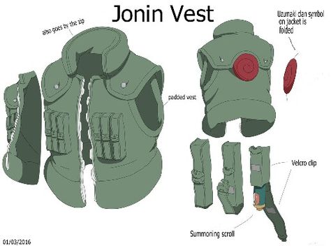 Jonin vest Naruto Costume Design, Naruto Jonin Uniform, Naruto Clothing Ideas, Naruto Clothes Design, Naruto Costume Diy, Vest Drawing, Naruto Jacket, Naruto Fashion, Naruto Outfits