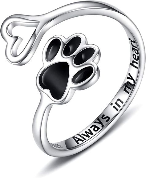 Amazon.com: Puppy Pet Lovers Paw Print Ring Heart 925 Sterling Silver Adjustable Ring Pet Animal Jewelry Creative Pierced Love Dog Cat Claw Ring Pet Loving Friend Families Gifts (Black heart paw ring) : Pet Supplies Paw Print Ring, Paw Ring, Puppy Paw Prints, Rare Jewelry, Animal Ring, Dog Ring, Claw Ring, Heart Shaped Jewelry, Dog Necklace