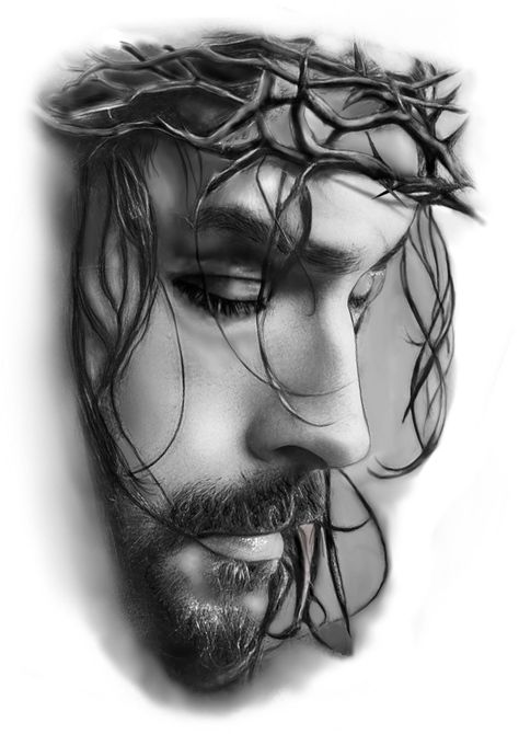 Stairs To Heaven Tattoo, Pray Tattoo, Crown Of Leaves, Jesus Christ Tattoo, Tatuaje Trash Polka, 천사와 악마, Man With Long Hair, Jesus Tattoo Design, Jesus Art Drawing