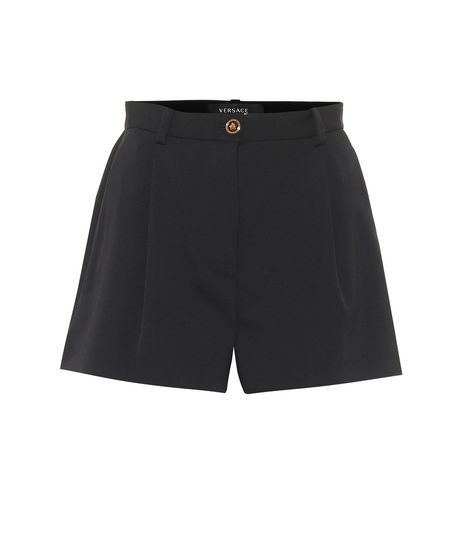 Versace - High-rise stretch-wool shorts - Emulate Versace’s sophisticated Spring ’20 aesthetic with these black shorts, which echo a string of styles featured on the runway. Made in Italy from stretch-wool twill, they’re tailored to a straight-leg silhouette with a high-rise waistline that secures with a logo-embossed button. Showcase yours with a tucked-in shirt or tank top. seen @ www.mytheresa.com Manchester House, Wool Shorts, 20 Aesthetic, Capsule Wardrobe Pieces, Versace Shorts, Closet Aesthetic, Studio 54, Versace Outfit, Twill Shorts