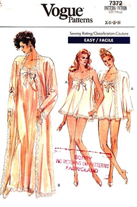 Panties Pattern, Nightgown Pattern, Vintage Vogue Patterns, Lingerie Patterns, Sewing Lingerie, Vintage Nightgown, Vogue Sewing, Vogue Sewing Patterns, Vogue Pattern