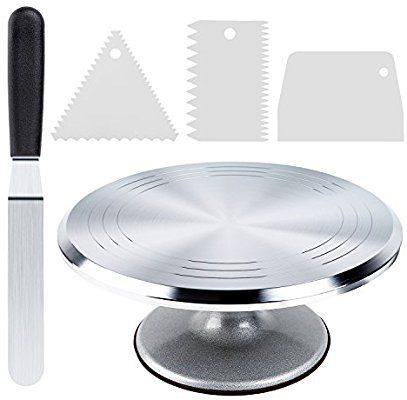 Amazon.com | Cake Stand, Ohuhu Aluminium Revolving Cake Turntable 12'' Rotating Cake Decorating Stand with Angled Icing Spatula and Comb Icing Smoother, Banking Cake Decorating Supplies: Cake Stands Cake Decorating Stand, Rotating Cake, Cake Decorating Turntable, Rotating Cake Stand, Cheesecake Frosting, Cake Turntable, Artist Cake, Cake Decorating Kits, Baking Kit