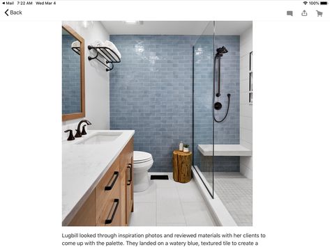 Modern Bathroom Paint, Makeover Kamar Mandi, Tile Accent Wall, Blue Bathroom Tile, Chicago Interior Design, Transitional Bathroom, Blue Tile, Bathroom Remodel Shower, Basement Bathroom