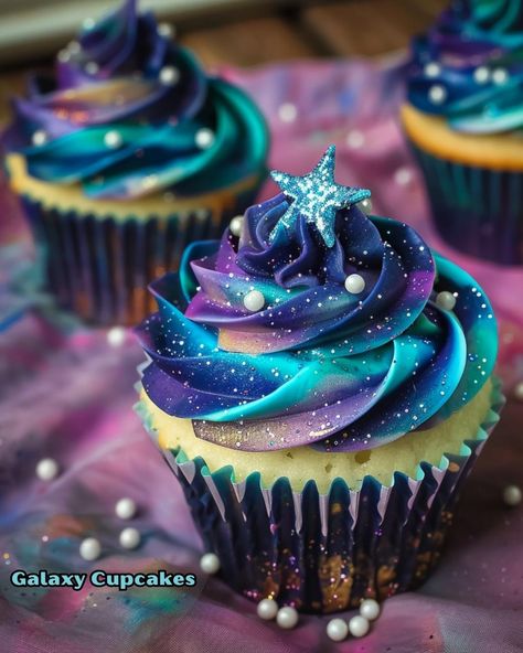 Galaxy Ice Cream Cake, Sweet 16 Galaxy Theme, Northern Lights Cupcakes, Cosmic Birthday Cake, Space Birthday Cupcakes, Astrology Cupcakes, Space Sheet Cake, Galaxy Sweet 16, Cosmic Cupcakes