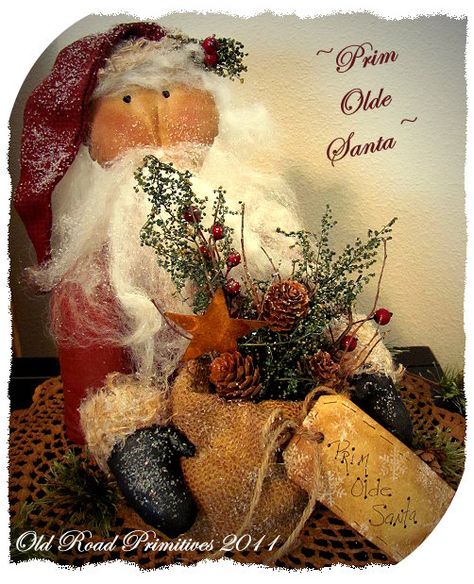 Prim+Olde+Santa+Pattern Primitive Santa Patterns, Primitive Christmas Patterns, Primitive Snowmen Patterns, Primitive Santas, Santa Ideas, Christmas Bazaar, Winter Sewing, Primitive Santa, Primitive Patterns