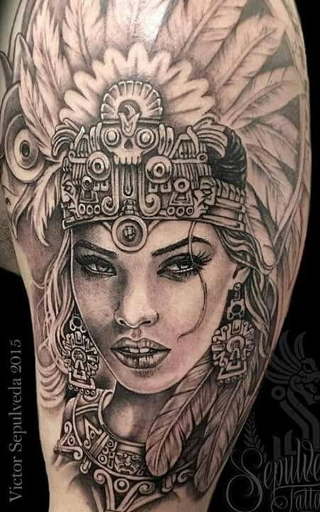 51 Azteca princess ideas | aztec art, aztec tattoo designs, aztec tattoo Indian Girl Tattoos, Aztec Warrior Tattoo, Aztec Tattoos Sleeve, Headdress Tattoo, Mayan Tattoos, Mexican Tattoo, Mexican Art Tattoos, Aztec Tattoo Designs, Polynesian Tattoos