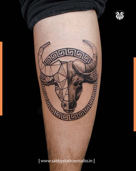 Taurus tattoo design on Leg Taurus tattoo design Taurus Leg Tattoo, Taurus Tattoo Design, Bull Tattoo, Taurus Tattoo, Lower Leg Tattoos, Taurus Tattoos, Taurus Man, Leg Tattoo, Lower Leg