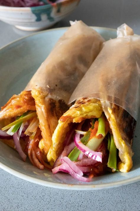 Kathi Rolls - Onolicious Hawaiʻi Kathi Roll, Chapati Roll, Chicken Paratha Roll Photography, Kathi Roll Vegetarian, Kathi Roll Recipe, Paratha Bread, Paratha Roll, Paneer Kathi Roll, Easy Pickle