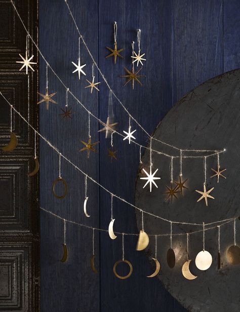 Starry Night Wedding, The Moon And Stars, Hippie Homes, Ornament Garland, Brass Ornaments, Celestial Wedding, Hippie Home Decor, Moon And Stars, 가을 패션