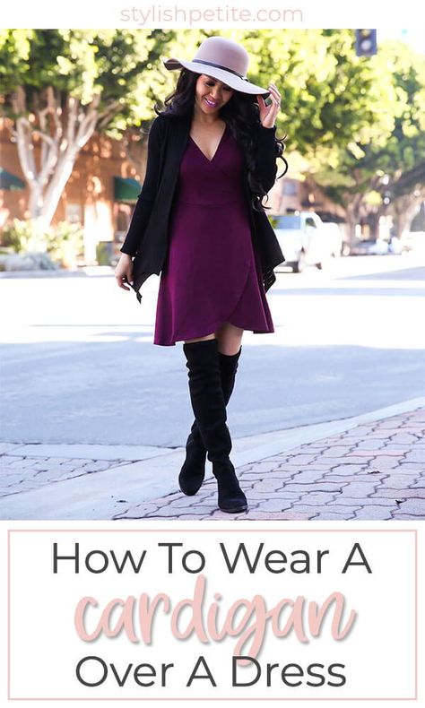 How to wear a cardigan over a dress! #fashion #dress Maxi Dresses With Cardigans, How To Wear Cardigans With Dresses, Cardigans Over Dresses, Cardigans To Wear With Dresses, How To Wear Dresses, How To Style A Cardigan With A Dress, What To Wear Over A Dress When Its Cold, How To Style A Dress In Winter, Red Dress With Cardigan