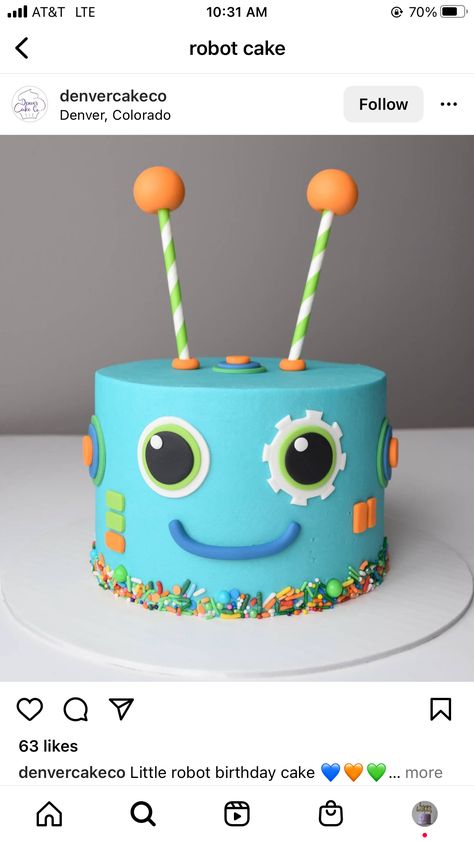 Cake Robot Birthday, Robot Cupcake Cake, Robot Theme Cake, Robot Cake Ideas, Robot Party Ideas, Robot Cakes, Robot Birthday Cake, Robot Themed Birthday Party, Robot Cupcakes