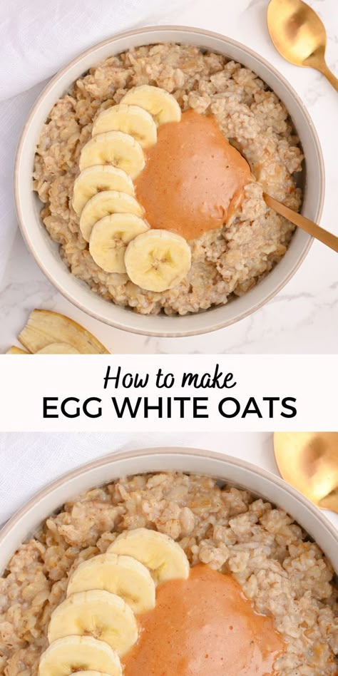 How to make egg white protein oatmeal recipe Best Protein Breakfast, Protein Powder Oatmeal, Egg White Oats, Egg White Oatmeal, Egg White Breakfast, Oatmeal And Eggs, Steel Cut Oats Recipe, White Grape Juice, Egg White Recipes