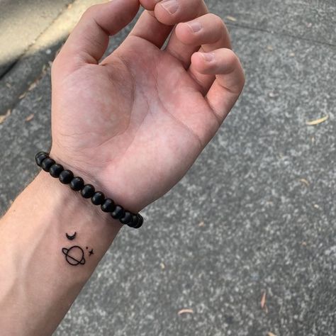 Guy Tattoos Ideas Aesthetic, Aesthetic Tattoo Designs Men, Star Planet Tattoo, Aesthetic Tattoos For Men, Stars Tattoo For Men, Ideas Tatuajes Hombre, Boys Tattoo Ideas, Mini Tattoos Men, Small Planet Tattoo