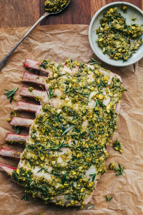 Rosemary Garlic and Pistachio Crusted Rack Of Lamb Recipe- Indian Simmer Pistachio Lamb Rack, Pistachio Crusted Rack Of Lamb, Rack Lamb Recipes, Roasted Rack Of Lamb Recipes, Rack Of Lamb Recipes Oven, Indian Lamb Recipes, Lamb Recipes Indian, Pistachio Crusted Lamb, Rack Of Lamb Recipes