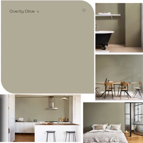 Off White Wall Colour Living Rooms, Khaki Lounge Color Schemes, Overtly Olive Bedroom Ideas, Olive Paint Living Room, Olive Green Tv Wall, Valspar Olive Green, Dulux Overtly Olive Kitchen, Olive Grey Kitchen, Overly Olive Dulux Paint