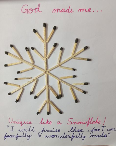 Matchstick Craft, Diy Snowflake, Body Parts Preschool, Fearfully Wonderfully Made, Easy Art For Kids, God Made Me, Snow Flakes Diy, Craft For Kids, Kids Play