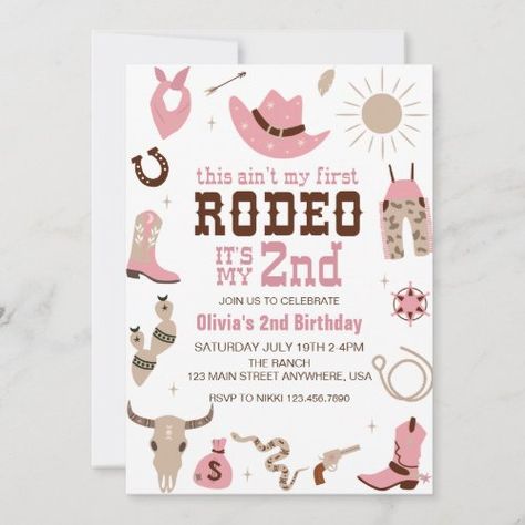 Second Rodeo Western Cowgirl 2Nd Birthday Invitation #zazzle #weddinginvitations #birthdayinvitations #babyshowerinvitations #zazzleinvitations #monogram #businesscards #graduation #homedecor Rodeo 2nd Birthday, Cowgirl 2nd Birthday, Second Rodeo, Cowgirl Invitations, Rodeo Birthday Parties, 2nd Birthday Party For Girl, Rodeo Party, Baby Birthday Themes, Second Birthday Ideas