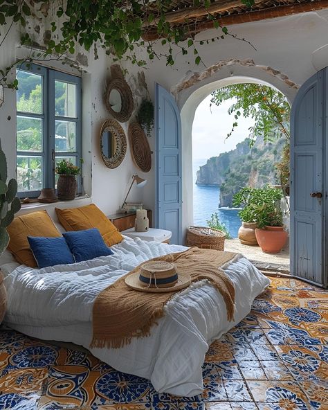 My Homely Decor | Dream home in Sicily ✨🌿💙 Would you live here? Designed by @my_homely_decor - #DreamHome #Sicily #LuxuryLiving #italy #HomeDesign… | Instagram Portugal Design Interiors, Sicilian Style Home, Greek Homes Interiors, Amalfi Coast Interior Design, Sicilian House Interior, Greek Island Interior Design, Greek Home Design, Greek House Decor, Greek Bedroom Decor