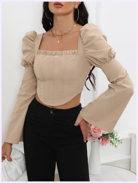 Formal Tops For Women Blouses Fashion, Trendy Fashion Tops Long, Fancy Top Design, Formal Tops For Women, Winter Tops For Women, Corset Fashion Outfits, Formal Tops, Crop Top Designs, Women Blouses Fashion