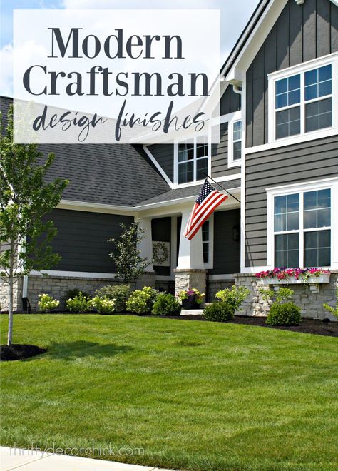 Interior and exterior design picks for modern Craftsman home. Cabinets Paint Colors, Craftsman Style Homes Exterior Color, Modern Craftsman Exterior, Craftsman House Colors, Modern Craftsman Style Homes, Craftsman House Exterior, Modern Craftsman Home, Craftsman Bungalow Exterior, Porch Appeal