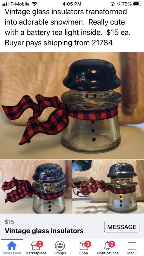 Upcycling, Glass Conductors Ideas, Insulator Craft Ideas, Painted Insulators Diy, Glass Insulator Snowman, Antique Insulators Ideas, Glass Insulator Crafts, Electric Insulators Ideas, Glass Insulators Repurposed