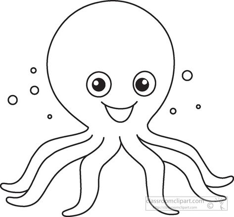 Octopus Clipart Black And White, Octopus Outline Drawing, Animal Clipart Black And White, Black And White Octopus, Octopus Outline, Octopus Clipart, Octopus Images, Thermocol Craft, Octopus Coloring Page