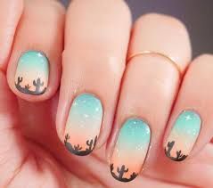 Western Themed Nail Ideas, Desert Nail Colors, Nail Ideas Cactus, Desert Nails Art, Outdoor Nails Designs, New Mexico Nails Art Designs, Desert Sunset Nails, Nail Designs Cactus, Arizona Themed Nails