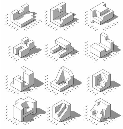 Isometric Cube Drawing, Stereotomic Architecture, Isometric Drawing Exercises, Isometric Cube, Shadow Drawing, Perspective Drawing Architecture, Isometric Drawing, Perspective Drawing Lessons, Isometric Art