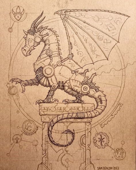 Steampunk Art Drawing, Steampunk Drawing, Steampunk Dragon, Steampunk Animals, Steampunk Artwork, Arte Steampunk, Dragon Sketch, Dragon Artwork, Steampunk Art