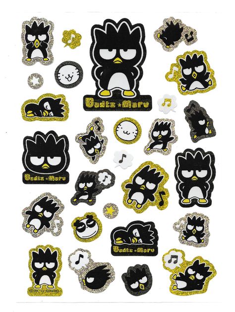 Glitter Holographic Sanrio Badtz Maru Sticker Sheet Scan Scanned by @cometkeychain/@koidroplet 2023 Japanese Graphic Design, Sanrio Badtz Maru, Printable Sticker Sheets, Hello Kitty Crafts, Badtz Maru, Glitter Stickers, Kawaii Design, Printable Crafts, Anime Stickers