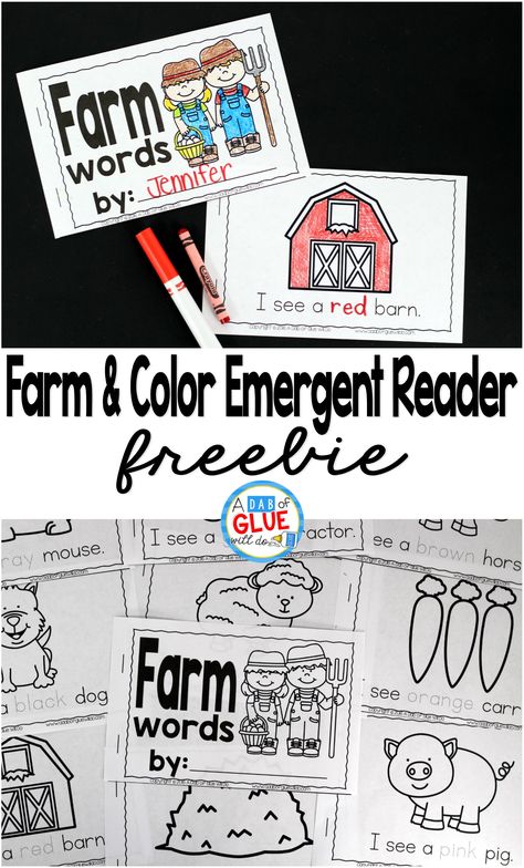 Farm & color emergent reader! A great freebie for kindergartners during a farm unit! Farm Kindergarten, Farm Activities Preschool, Farm Animals Preschool, Farm Lessons, Farm Theme Preschool, Farm Unit, Farm Animals Theme, Farm Preschool, Color Words