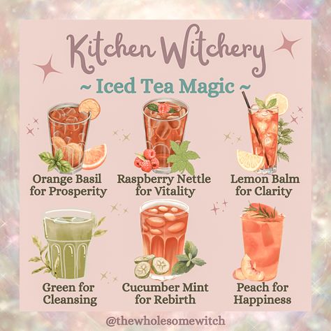 Alright, after my coffee magic post (if you missed it just scroll back a few posts!), I got many requests for an Iced Tea Magic post as well so here it is! There are so many combos you could do for iced teas for any intention you can think of. These are just a few to start you off with! Absolutely delicious options if I do say lol. ☺️ ... Iced green tea with lemon has been my afternoon go to lately. What is your favourite iced tea? Comment below and I will let you know some energetic properti... Kitchen Magick Recipes, Magickal Recipes, Wholesome Witch, Green Tea With Lemon, Cottagecore Tea, Kitchen Witchcraft, Witch Tea, Magical Recipes, Coffee Chart