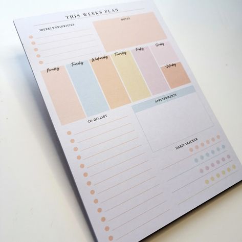 Colourful Desk, Weekly Priorities, Note Planner, Desk Notepad, Weekly Planner Pad, Weekly To Do List, Desk Planner, Creating A Bullet Journal, Desk Planners