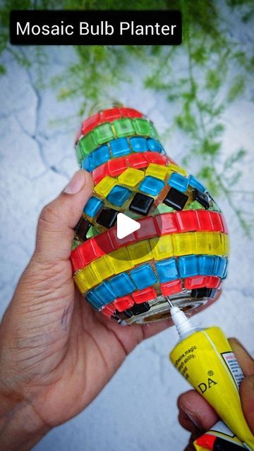 Sunita Meena on Instagram: "Transform your spaces with vibrant mosaic art🤩

This colorful bulb planter is just a glimpse of what you can create—think boxes, trays, floors,clocks, frames ,walls, and more🎨✨ 

Discover the secrets to crafting stunning mosaic art, from beginner basics to advanced techniques in my upcoming Mosaic Masterclass Batch #14🧑‍🎨

With experience from 13 online batches and over 1700 students globally, I’m excited to share the art and magic of mosaics with you ❤️

Sign up today and reserve your limited seat😀

Join me on this artistic journey and unleash your creativity with the Mosaic Masterclass 💕

What to Expect:

Develop Your Skills:Create beautiful pieces of art in an upcoming class.

Perfect for Beginners:Cover all the fundamentals, from cutting techniques to Home Decor Craft Ideas, Bulb Planter, Mosaic Planters, New Reel, Tile Stained, Mosaic Supplies, Sustainable Art, Custom Mosaic, Mirror Mosaic