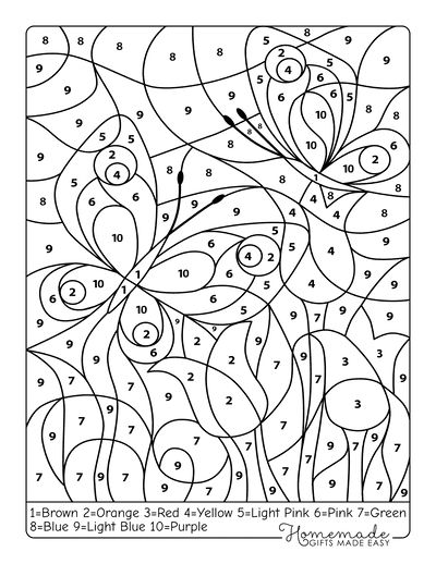 Color by Number Printable Butterflies Flowers Flower Coloring Pages For Kids, Spring Coloring Sheets, Adult Color By Number, Printable Flower Coloring Pages, Color By Number Printable, Spring Coloring Pages, Math Coloring, Numbers For Kids, Easter Coloring Pages